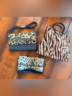 Donald J. Pliner - Trio Animal Print Clutches & Wristlet - Black, Brown, Tan